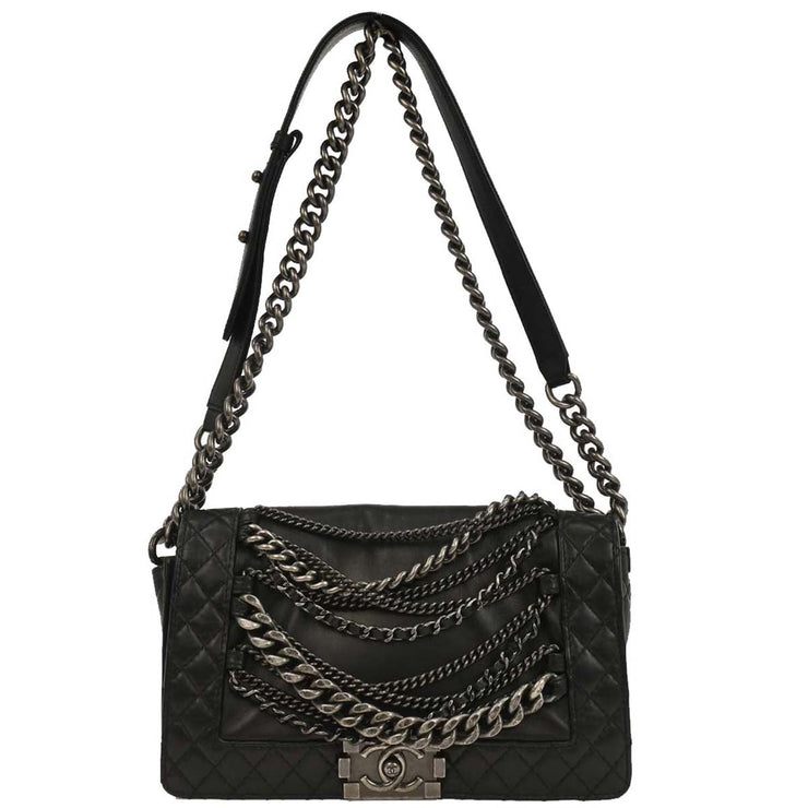 Boy Reverso Chanel Black Lambskin Medium Shoulder Bag 144716