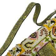Fendi * White Canvas Lizard Beads Baguette Handbag 2454/26424/008 144719