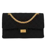 Chanel Black Cotton 2.55 Medium Classic Double Flap Shoulder Bag 144728