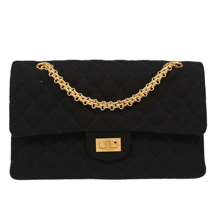 Chanel Black Cotton 2.55 Medium Classic Double Flap Shoulder Bag 144728