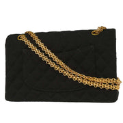 Chanel Black Cotton 2.55 Medium Classic Double Flap Shoulder Bag 144728
