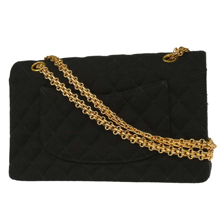 Chanel Black Cotton 2.55 Medium Classic Double Flap Shoulder Bag 144728
