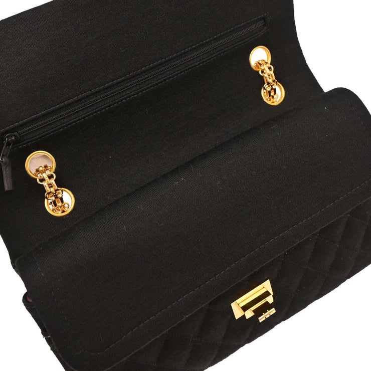 Chanel Black Cotton 2.55 Medium Classic Double Flap Shoulder Bag 144728