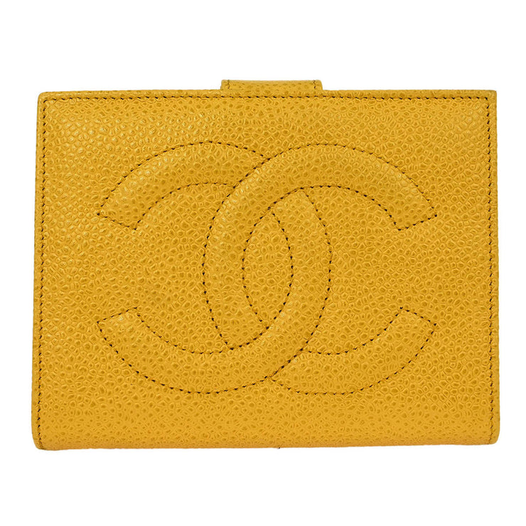 Chanel Yellow Calfskin Bifold Wallet Purse 144729