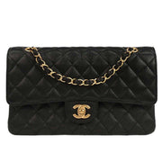 Chanel Black Calfskin Medium Classic Double Flap Shoulder Bag 144731
