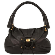 Salvatore Ferragamo Black Leather Gancini Handbag EE-21 B369 144753