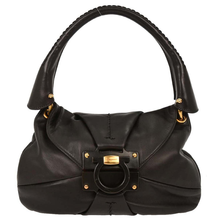 Salvatore Ferragamo Black Leather Gancini Handbag EE-21 B369 144753