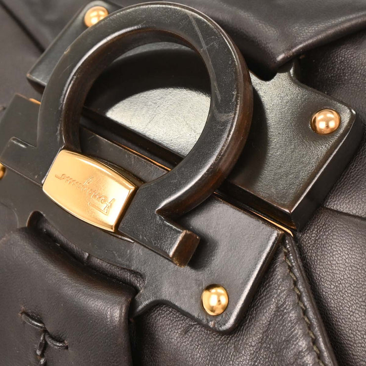 Salvatore Ferragamo Black Leather Gancini Handbag EE-21 B369 144753