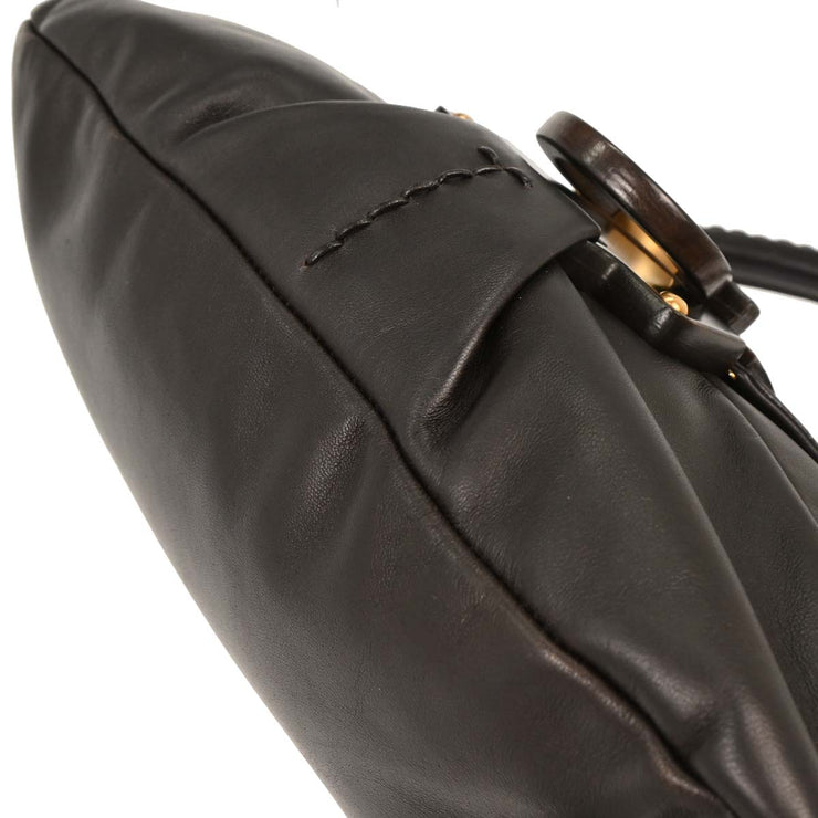 Salvatore Ferragamo Black Leather Gancini Handbag EE-21 B369 144753