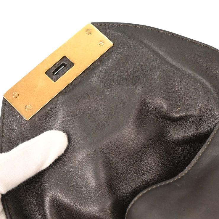 Salvatore Ferragamo Black Leather Gancini Handbag EE-21 B369 144753