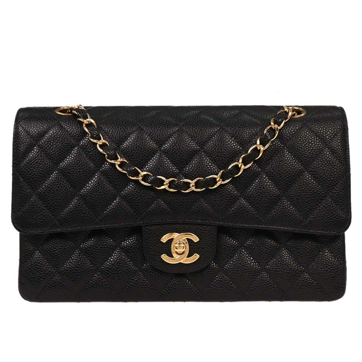 Chanel Black Calfskin Medium Classic Double Flap Shoulder Bag 144755