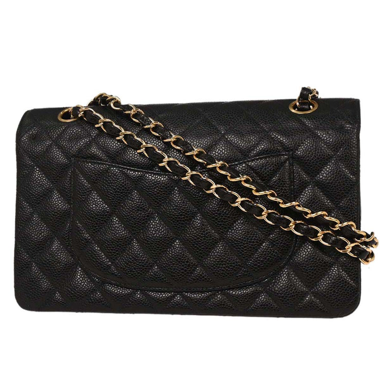 Chanel Black Calfskin Medium Classic Double Flap Shoulder Bag 144755