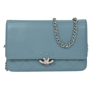 Chanel Light Blue Calfskin Half Coco WOC Wallet On Chain 144770