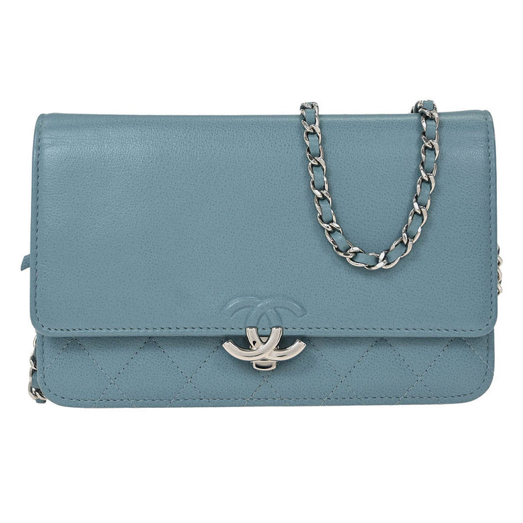 Chanel Light Blue Calfskin Half Coco WOC Wallet On Chain 144770