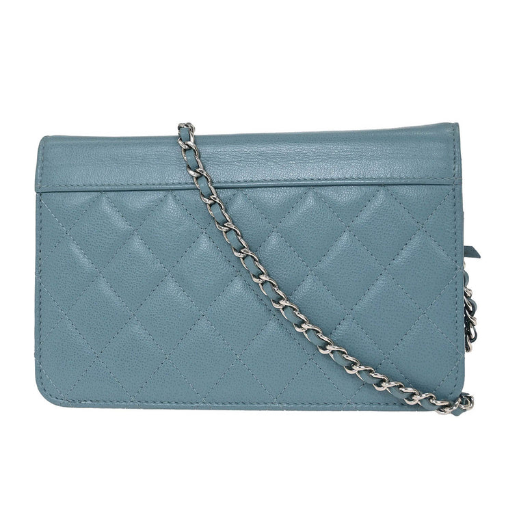 Chanel Light Blue Calfskin Half Coco WOC Wallet On Chain 144770