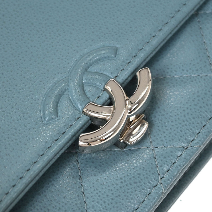 Chanel Light Blue Calfskin Half Coco WOC Wallet On Chain 144770