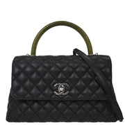 Chanel * Black Calfskin Lizard Coco Handle 2way Handbag 144776