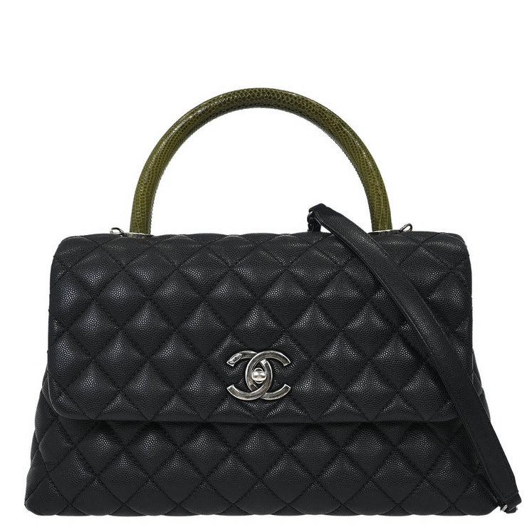 Chanel * Black Calfskin Lizard Coco Handle 2way Handbag 144776