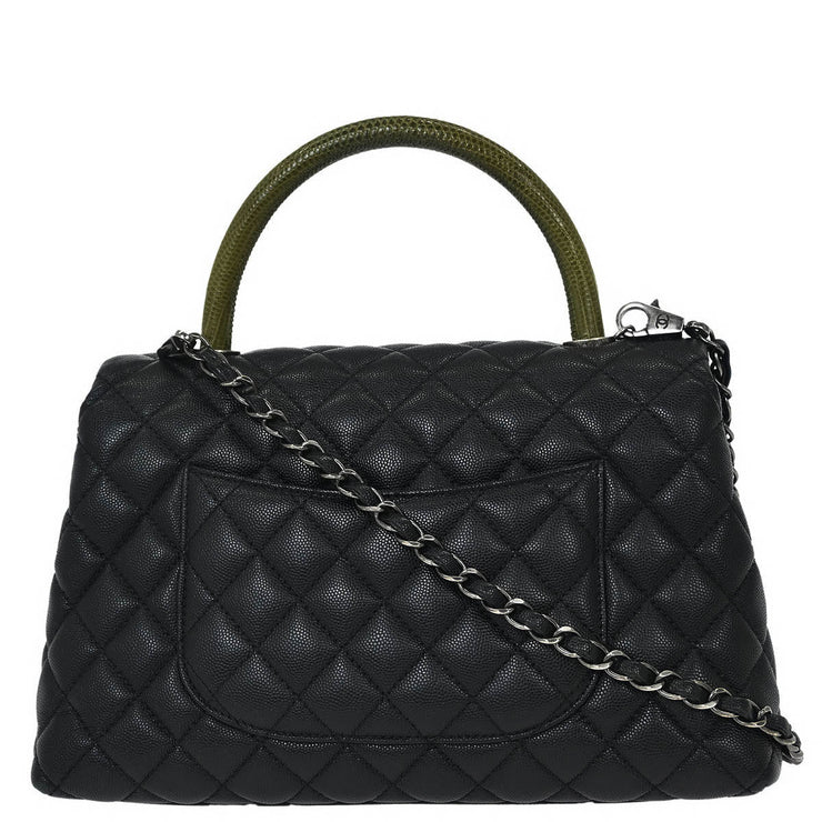 Chanel * Black Calfskin Lizard Coco Handle 2way Handbag 144776