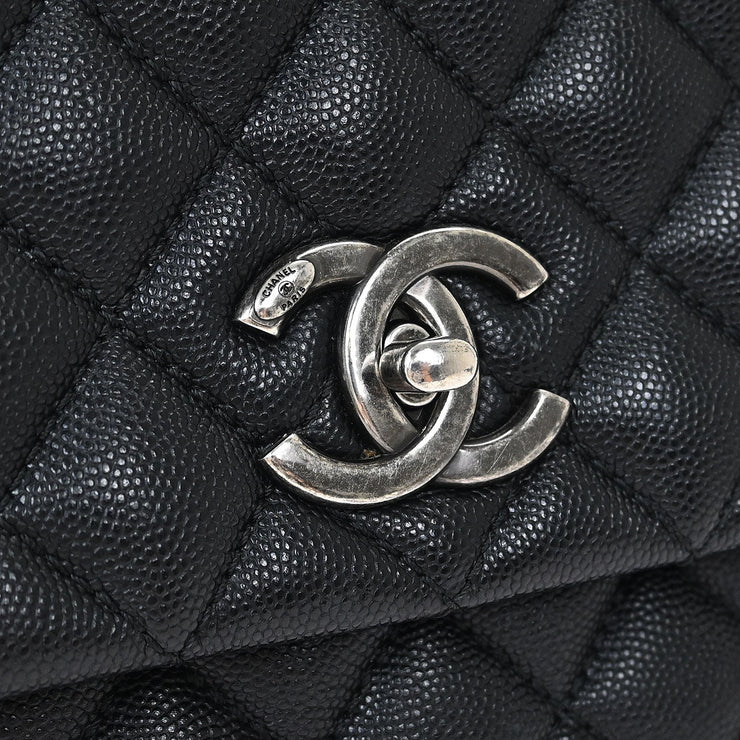 Chanel * Black Calfskin Lizard Coco Handle 2way Handbag 144776