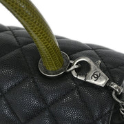 Chanel * Black Calfskin Lizard Coco Handle 2way Handbag 144776