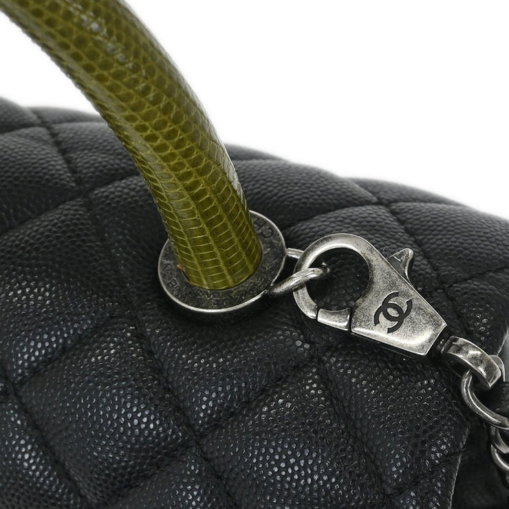 Chanel * Black Calfskin Lizard Coco Handle 2way Handbag 144776