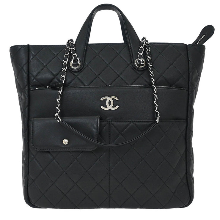 Chanel Black Lambskin Ultra Pocket Shopping Tote 2way Handbag 144810
