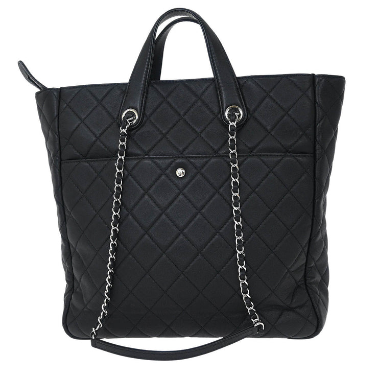 Chanel Black Lambskin Ultra Pocket Shopping Tote 2way Handbag 144810