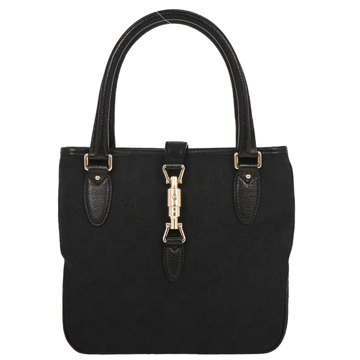 Gucci Black Canvas GG Jackie Tote Handbag 145817 204990 144821