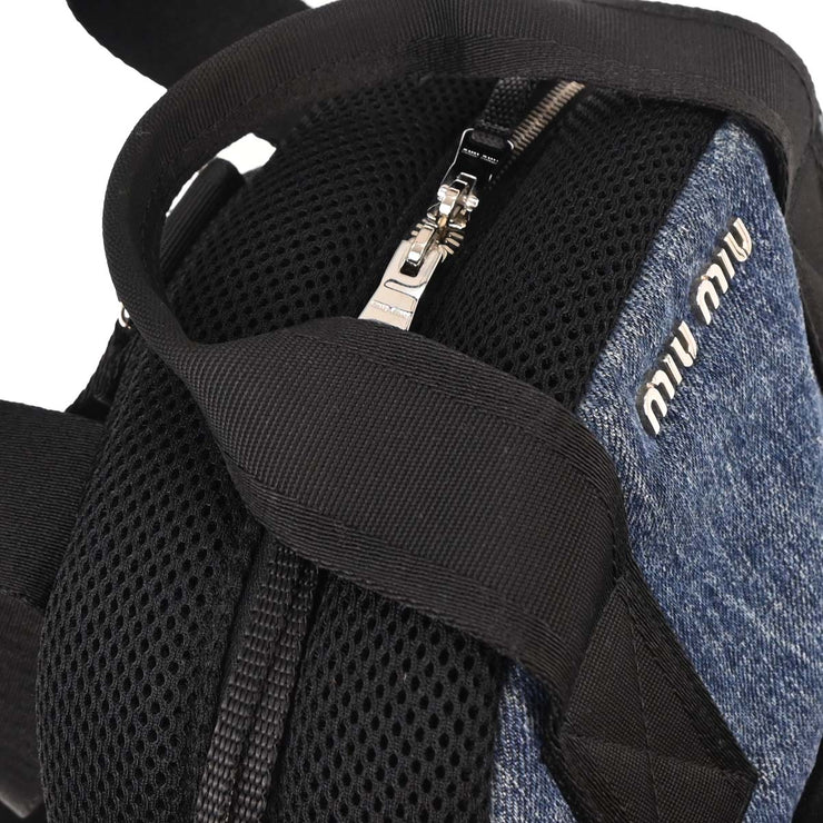 Miu Miu Blue Black Denim Matelasse Backpack 5BZ005 251 144832