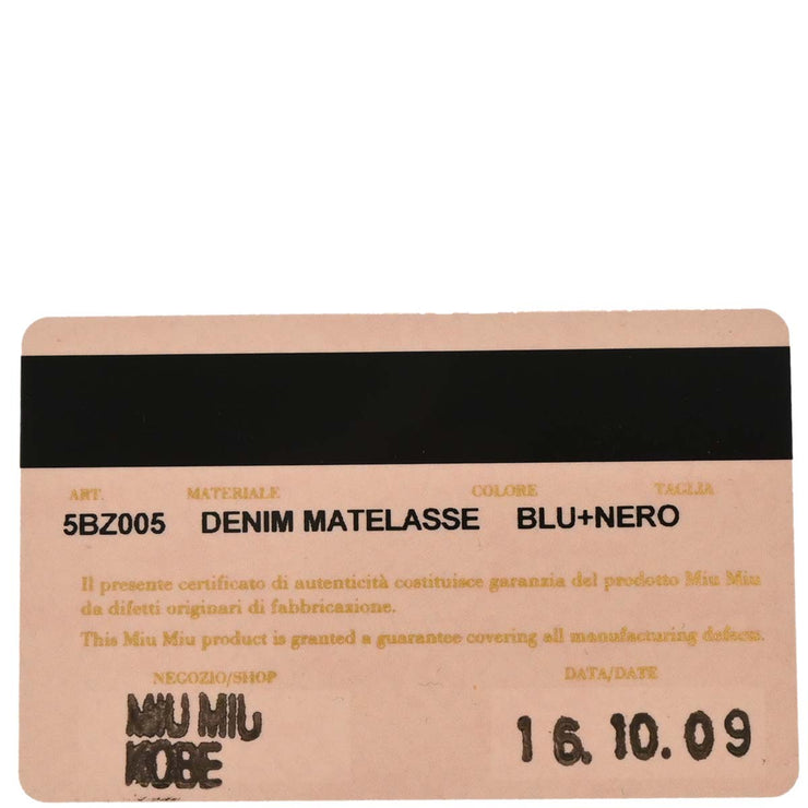 Miu Miu Blue Black Denim Matelasse Backpack 5BZ005 251 144832