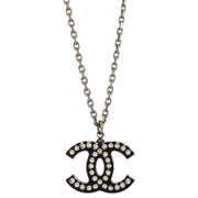 Chanel CC Chain Necklace Silver Black Rhinestone 05P 144836