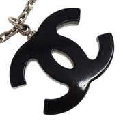 Chanel CC Chain Necklace Silver Black Rhinestone 05P 144836