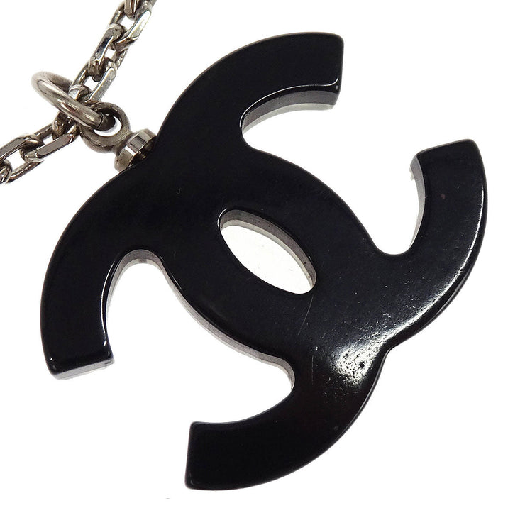 Chanel CC Chain Necklace Silver Black Rhinestone 05P 144836