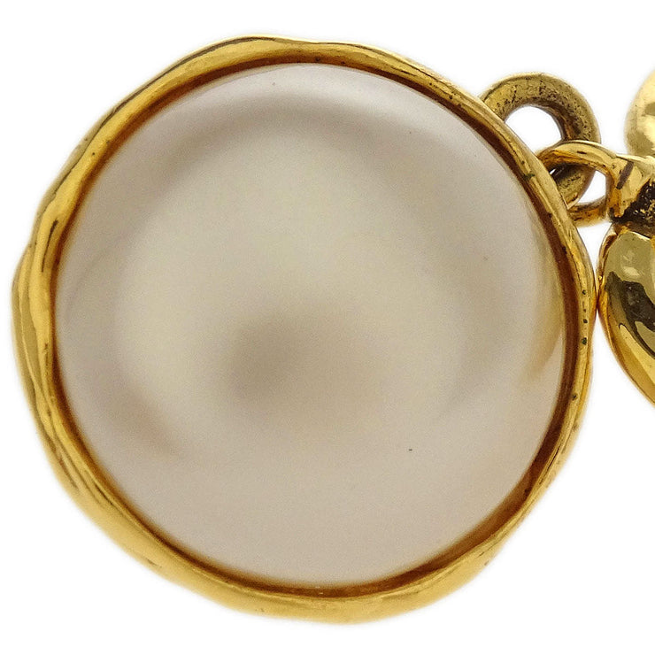 Chanel CC Artificial Pearl Dangle Earrings Clip-On Gold 94P 144852