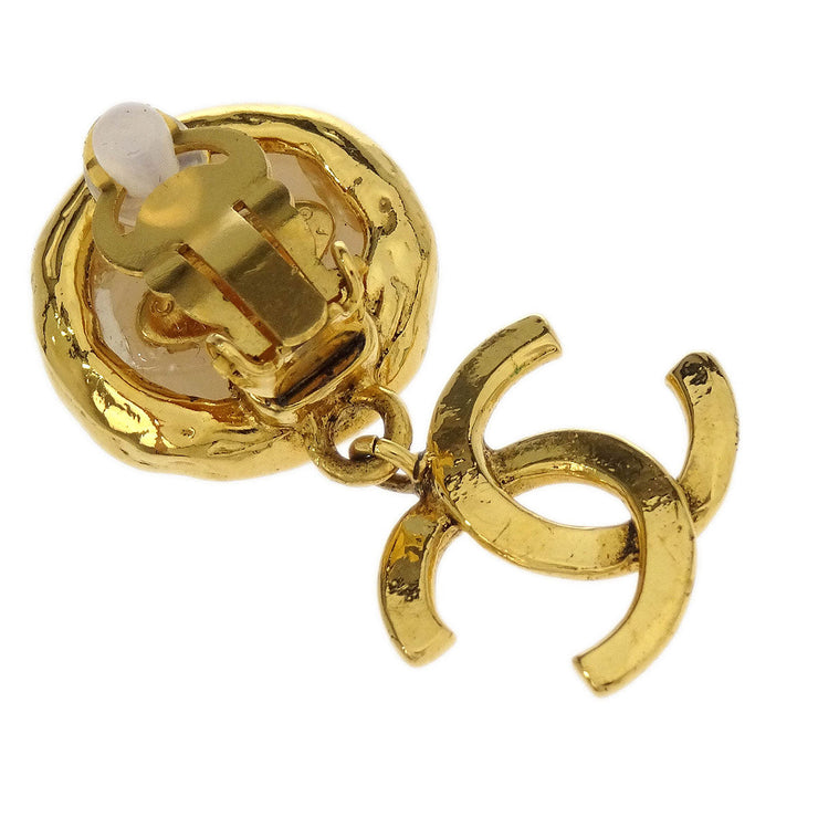 Chanel CC Artificial Pearl Dangle Earrings Clip-On Gold 94P 144852
