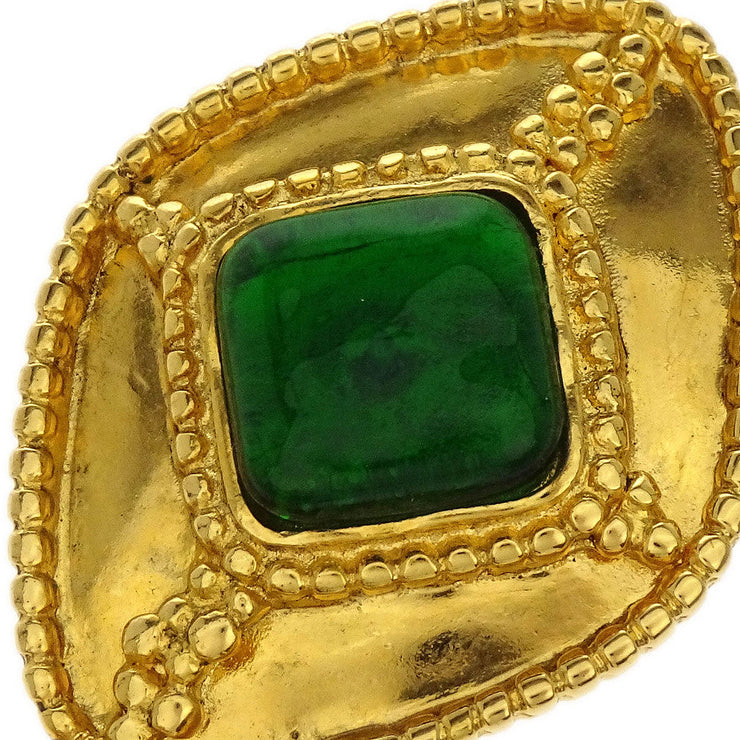 Chanel Gripoix Brooch Pin Gold Green CC Rhombus Dangle 96A 144854