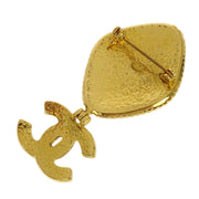 Chanel Gripoix Brooch Pin Gold Green CC Rhombus Dangle 96A 144854