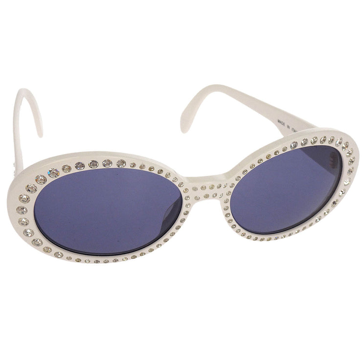 Chanel Sunglasses Eyewear Black White Rhinestone Small Good 05256 10601 144860