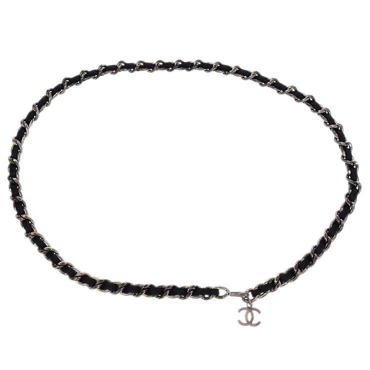 Chanel Silver Black CC Chain Belt 96P Small Good 144864