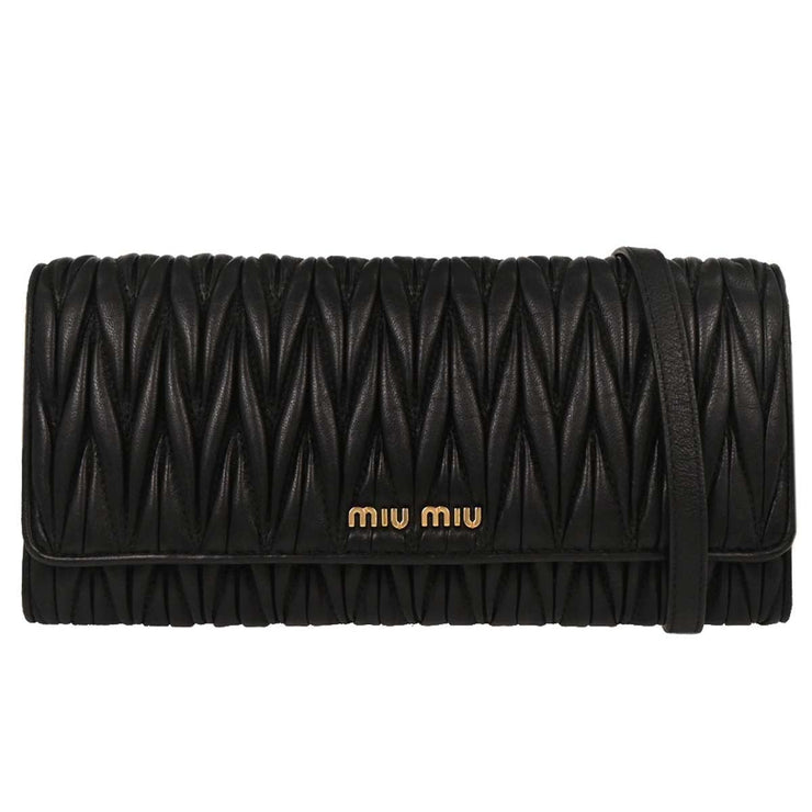 Miu Miu Black Lambskin Matelasse Wallet On Chain WOC 5BP290 144868