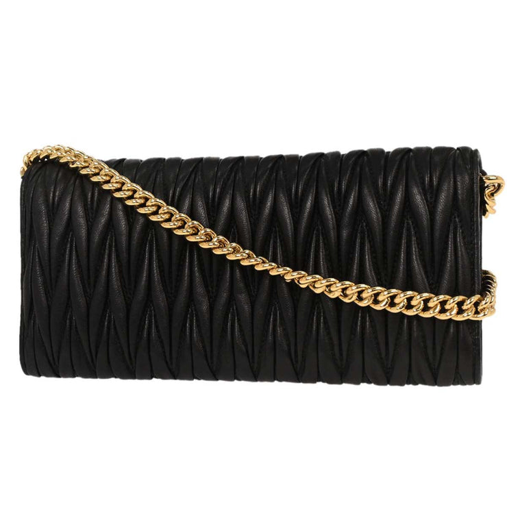 Miu Miu Black Lambskin Matelasse Wallet On Chain WOC 5BP290 144868