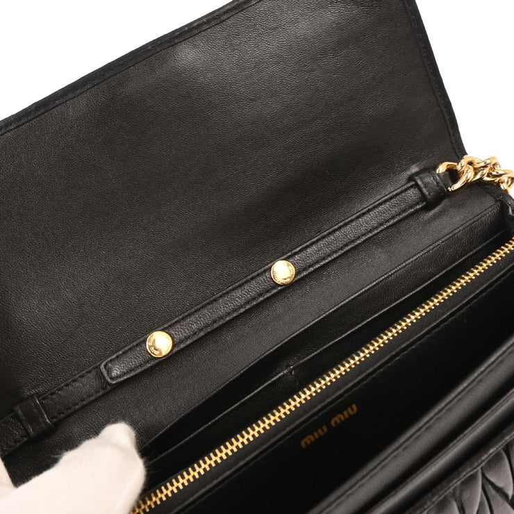 Miu Miu Black Lambskin Matelasse Wallet On Chain WOC 5BP290 144868