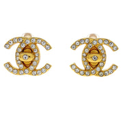 Chanel CC Turnlock Earrings Clip-On Gold Small Rhinestone 96A 144879