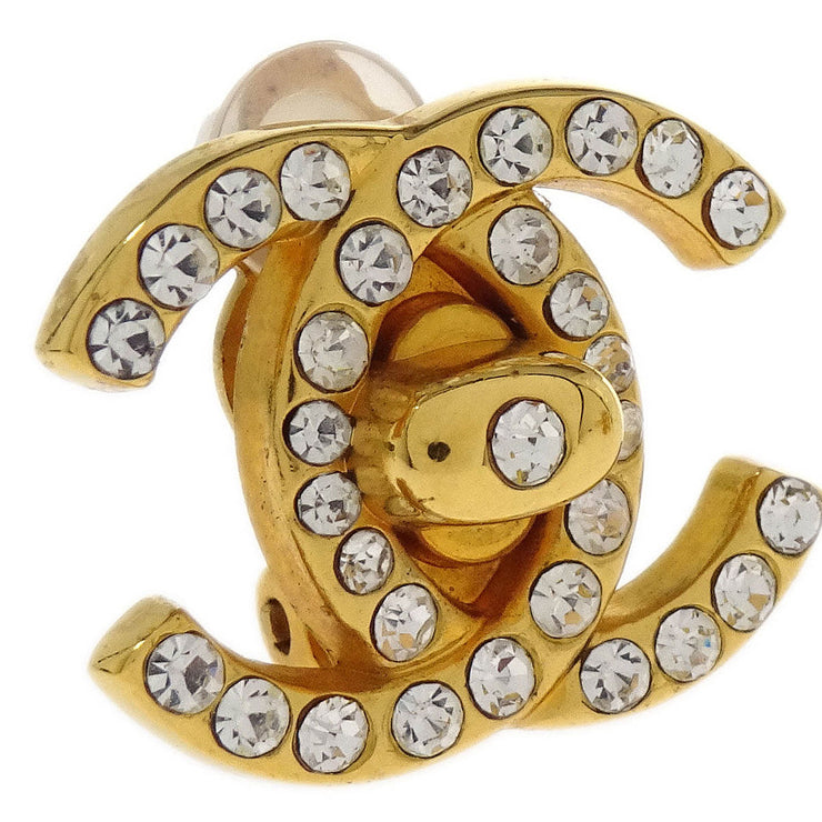 Chanel CC Turnlock Earrings Clip-On Gold Small Rhinestone 96A 144879