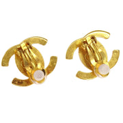 Chanel CC Turnlock Earrings Clip-On Gold Small Rhinestone 96A 144879