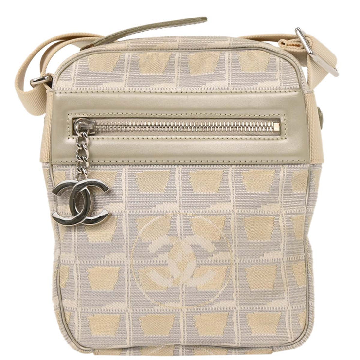 Chanel White Jacquard Nylon Travel Line Shoulder Bag 144881