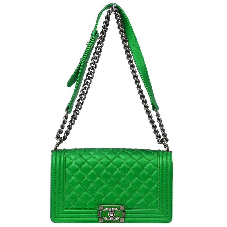 Boy Chanel Green Lambskin Medium Shoulder Bag 144892