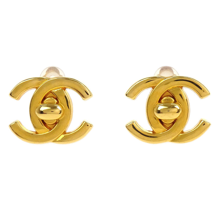 Chanel CC Turnlock Earrings Clip-On Gold Small 95A 144906