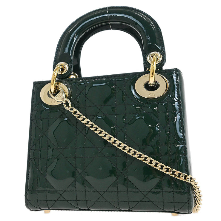 Christian Dior Green Patent leather Lady Dior Cannage Handbag 15-BO-1118 144919